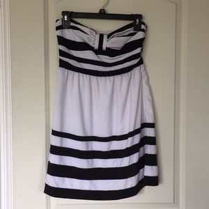 Strapless white and black striped dress